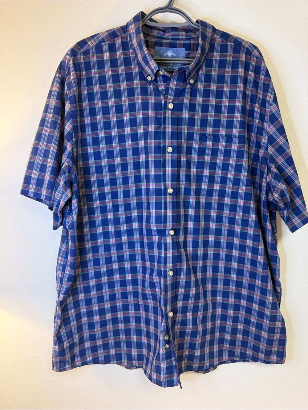 Saddlebred Blue & Pink Plaid Short-Sleeve Button-Down Shirt